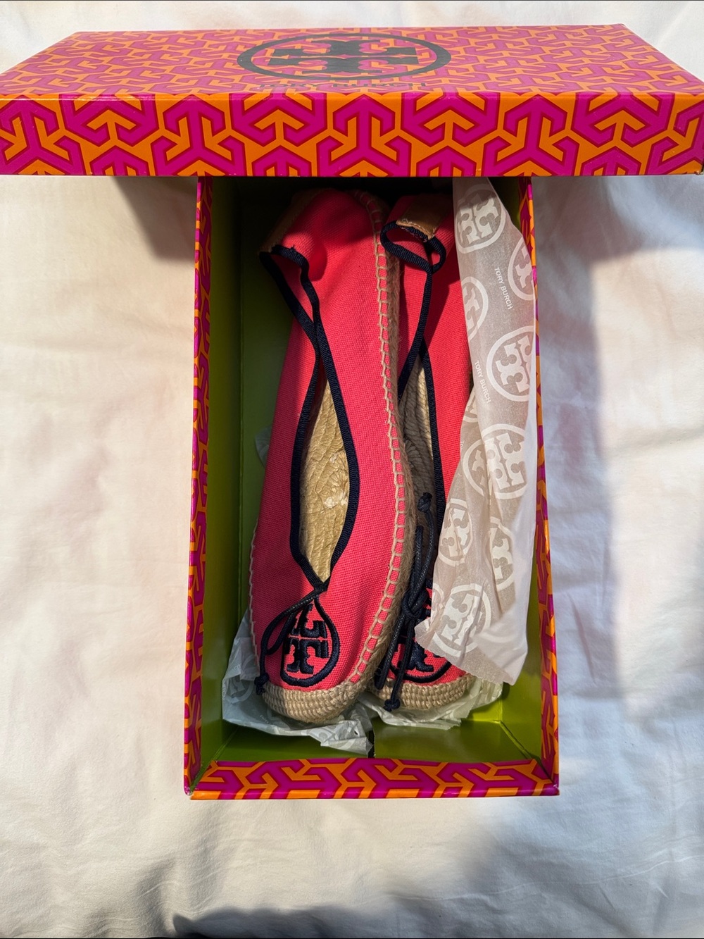 Tory Burch Coral Espadrille Ballet Flat with Black Trim and Logo